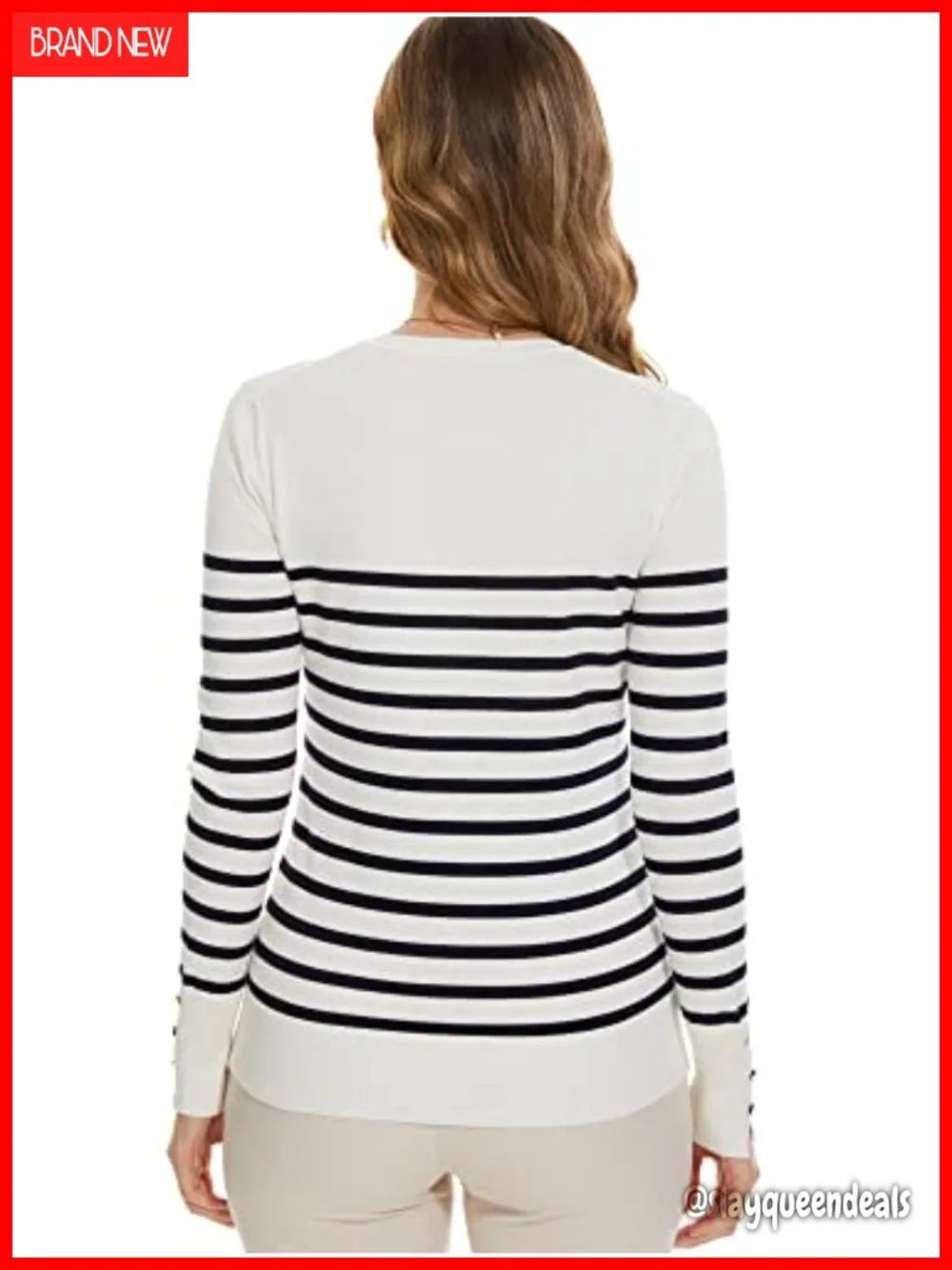 Lightweight Long Sleeve Crew Neck Striped Knit Pullover Sweater